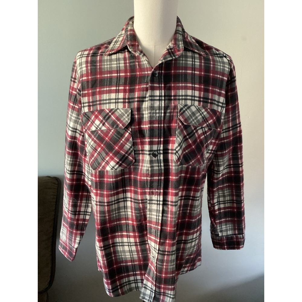 Vtg Field master MENS Med Tall   15-15 1/2 Perma Press Plaid Flannel NWOT